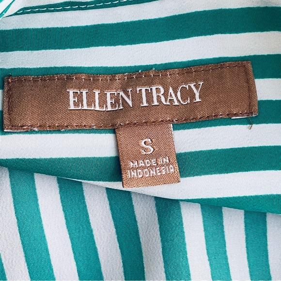 Ellen Tracy Striped White and Green Oversized Button Down Shirt - Picture 11 of 11
